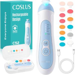 imageCOSLUS Rechargeable Baby Nail File Cordless Baby Nail Trimmer Electric with 5 Speeds amp 6 Grinding Heads for Baby Kid CPC Certified and Quiet Design  Safe for Sleep Trim Buffer C52 GreenBlue