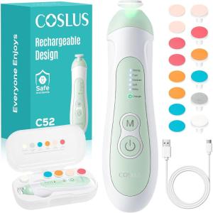 imageCOSLUS Rechargeable Baby Nail File Cordless Baby Nail Trimmer Electric with 5 Speeds amp 6 Grinding Heads for Baby Kid CPC Certified and Quiet Design  Safe for Sleep Trim Buffer C52 GreenGreen