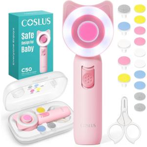 imageCOSLUS Rechargeable Baby Nail File Cordless Baby Nail Trimmer Electric with 5 Speeds amp 6 Grinding Heads for Baby Kid CPC Certified and Quiet Design  Safe for Sleep Trim Buffer C52 GreenStrawberry Pink