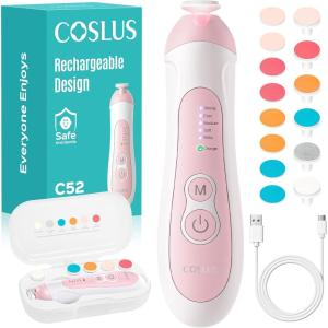 imageCOSLUS Rechargeable Baby Nail File Cordless Baby Nail Trimmer Electric with 5 Speeds amp 6 Grinding Heads for Baby Kid CPC Certified and Quiet Design  Safe for Sleep Trim Buffer C52 GreenPink