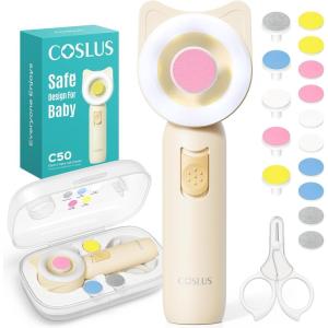 imageCOSLUS Rechargeable Baby Nail File Cordless Baby Nail Trimmer Electric with 5 Speeds amp 6 Grinding Heads for Baby Kid CPC Certified and Quiet Design  Safe for Sleep Trim Buffer C52 GreenLemon Yellow