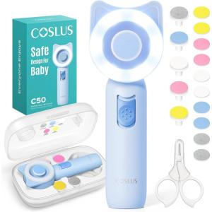 imageCOSLUS Rechargeable Baby Nail File Cordless Baby Nail Trimmer Electric with 5 Speeds amp 6 Grinding Heads for Baby Kid CPC Certified and Quiet Design  Safe for Sleep Trim Buffer C52 GreenSky Blue