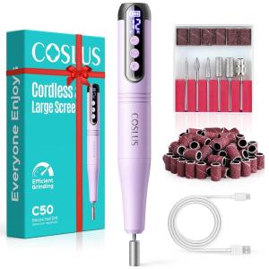imageCOSLUS C50 Cordless Electric Nail Drill  12Speed Professional Nail File with LED Display for All Manicure Shaping amp Gel Removal Nail Art Practice Essentials Home DIY amp Portable Travel Use PurplePurple
