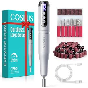 imageCOSLUS C50 Cordless Electric Nail Drill  12Speed Professional Nail File with LED Display for All Manicure Shaping amp Gel Removal Nail Art Practice Essentials Home DIY amp Portable Travel Use PurpleGrey