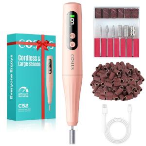 imageCOSLUS C52 Electric Cordless Nail Drill Professional Nail File kit with LED Screen for Acrylic Gel Powder Portable for Home DIY amp Salon Use Manicure Pedicure for Beginners Women Travel PurpleRed