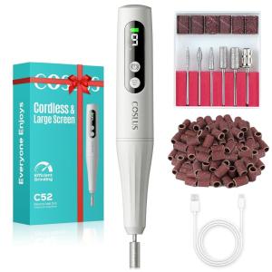 imageCOSLUS C52 Electric Cordless Nail Drill Professional Nail File kit with LED Screen for Acrylic Gel Powder Portable for Home DIY amp Salon Use Manicure Pedicure for Beginners Women Travel PurpleLight Gray